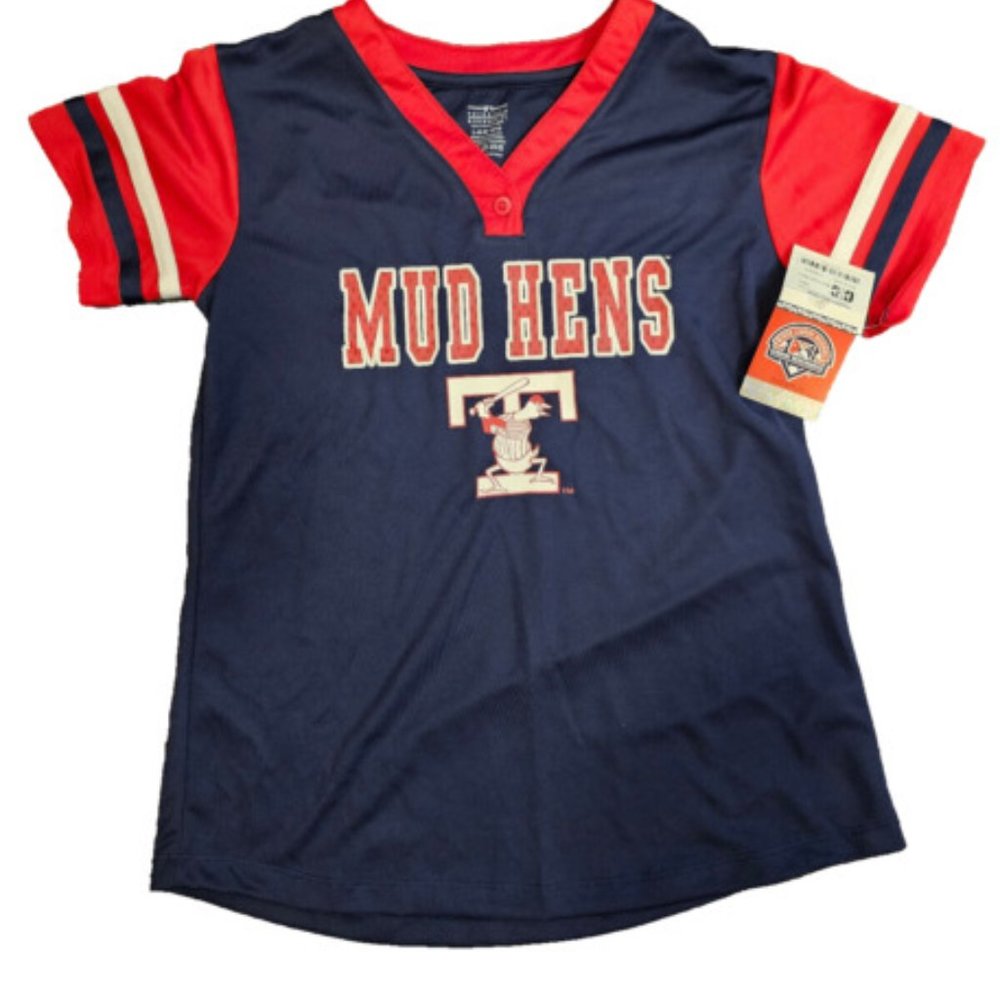 NEW MILB Girls Toddler L 10/12 Mud Hens Jersey shirt short sleeve TOLEDO